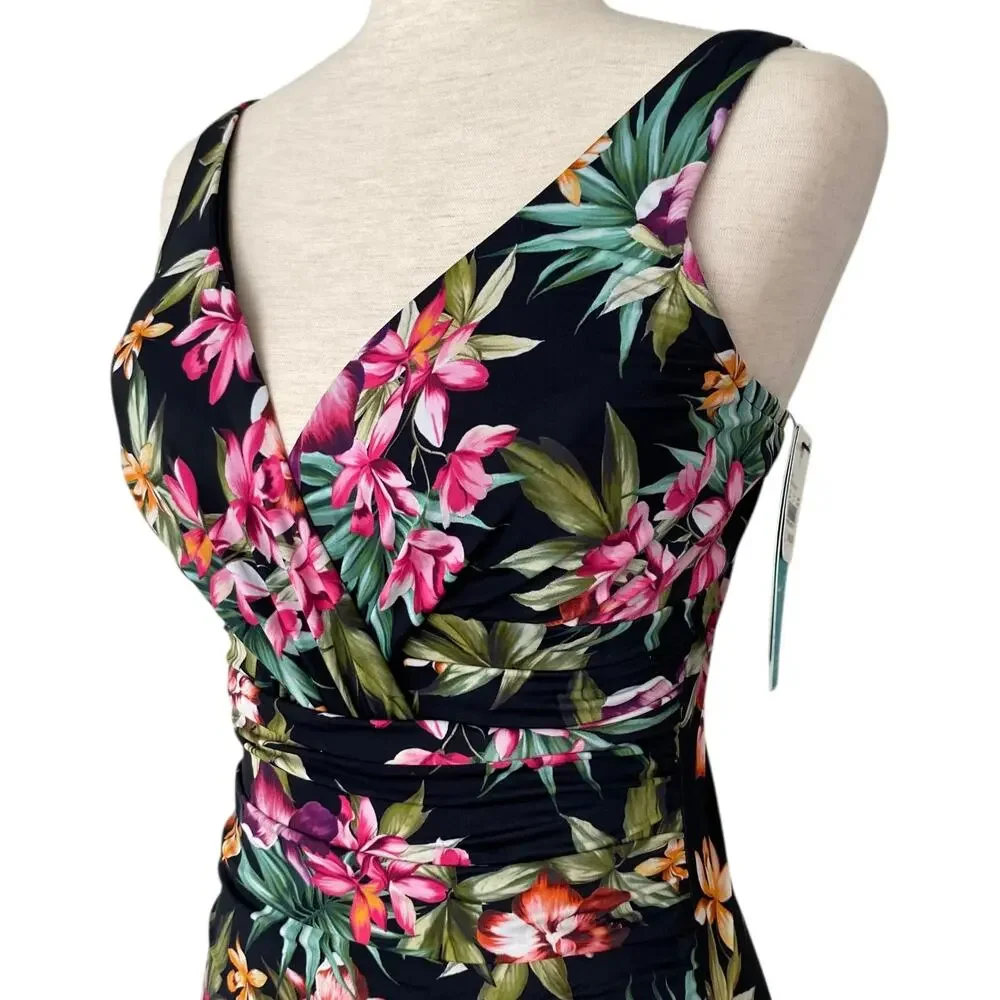 NEW AQUA GREEN Medium Control Full Coverage Floral One Piece Swimsuit Size 6